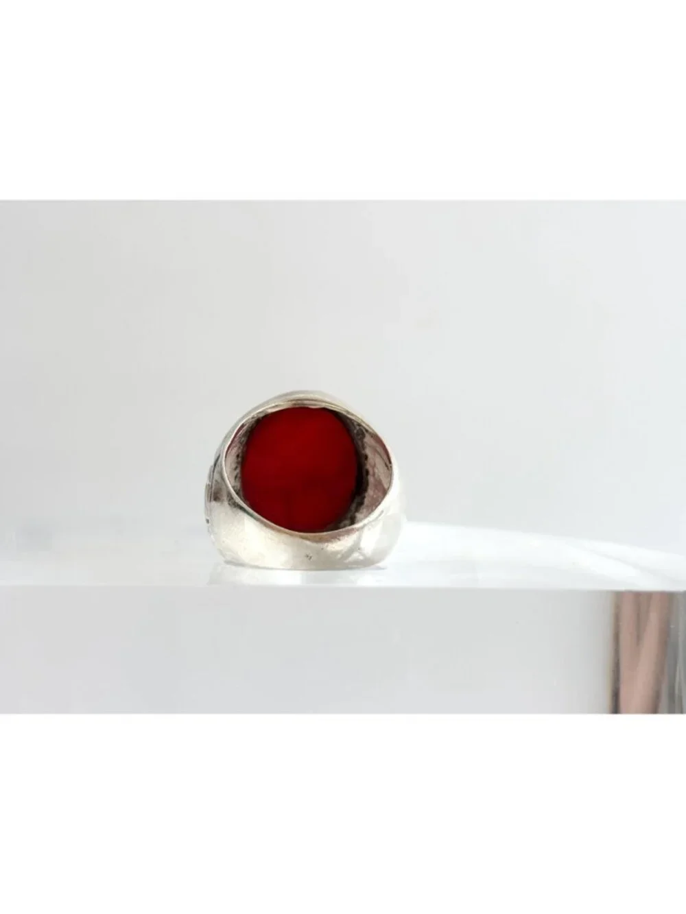 Carnelian Stone Turtle Figural Oval Sterling Silver 925 Vintage Ring - sz 6